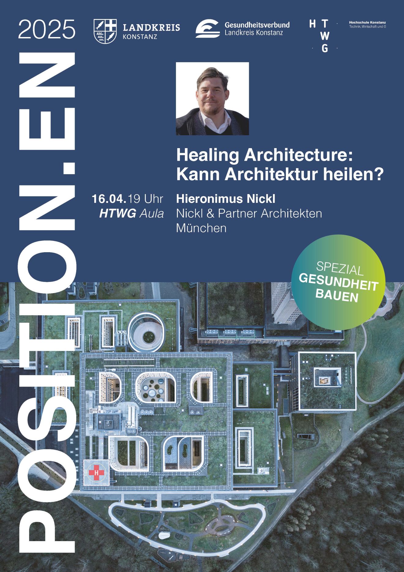 Plakat POSITION.EN Hieronimus Nickl. Healing Architecture: Kann Architektur heilen.